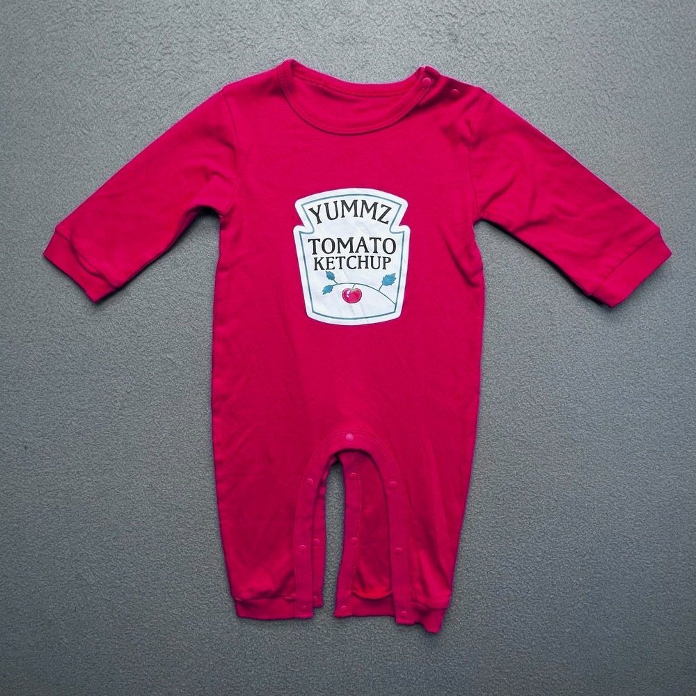 YSCULBUTOL Baby Red Ketchup Graphic Romper Long Sleeve Cotton 10-12M